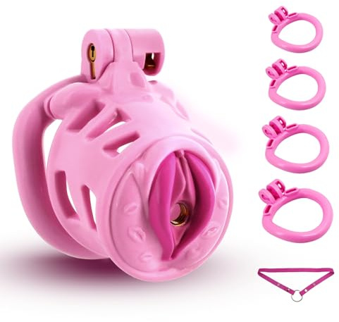Male Chastity Cage, Resin Large Chastity Device Cock Cage with 4 Sizes Rings 2 Keys, Chastity Belt & Invisible Lock, Bondage Gear & Accessories, Adult Sex Toys for Man Penis Exercise(Pink)