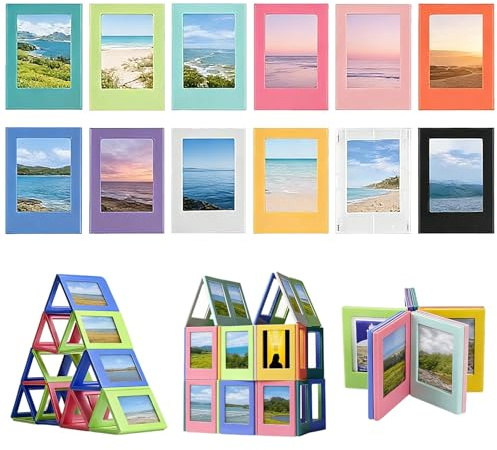 XIANJIA 12 pezzi Mini cornice portafoto magnetica da 3 pollici colorata, cornice fotografica compatibile Polaroid perfetta per mostrare ricordi preziosi