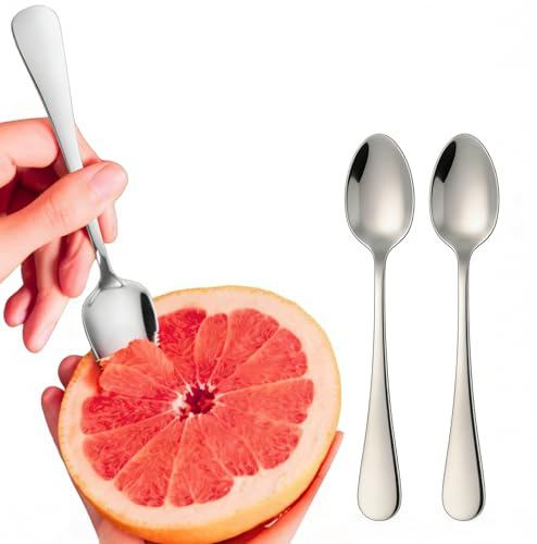 2 Pack Grapefruit Spoons Serrated Edge Stainless Steel, Polished Finish Dishwasher Safe Citrus Fruit Spoons for Grapefruit Orange Kiwi
