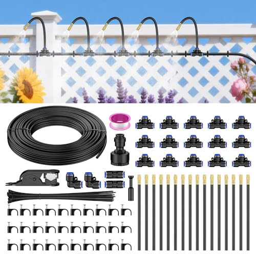 Pawfly 50FT/15M Automatic Garden Irrigation System Kit, 360° Adjustable Drip Irrigation System for Garden, Garden Watering System with Nozzles for Greenhouse, Raised Beds & Vegetable Gardens