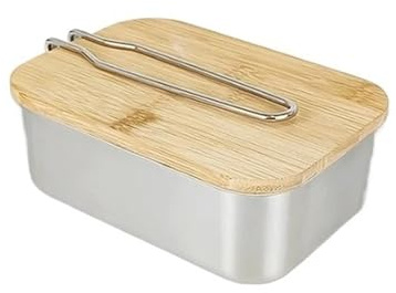 DHYUACN Caja De Madera Para Bento Fiambrera de acero inoxidable for acampar al aire libre, tabla cortar madera, cubierta for barbacoa, olla for sopa, fiambrera multifuncional, caja Picnic portátil