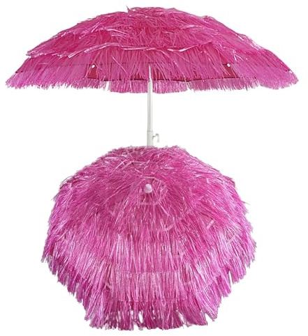 HCBUTAE 2M Portable Straw Umbrella, Sunshade Tiki Beach Parasol, UV Protection Umbrella, 8-ribs, For Garden Deck Backyard Pool, Rose Red