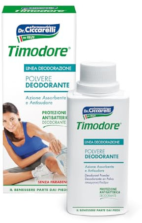 Timodore, Polvere Deodorante, Azione Assorbente e Antisudore, Risposta Ideale al Problema dell'Eccessiva Sudorazione, Protezione Antibatterica, 100% Made in Italy, Dermatologicamente Testato, 250 gr