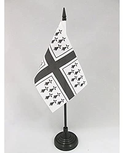 AZ FLAG Drapeau de Table Bretagne marine 15x10 cm Socle Plastique | Usage intérieur Drapeau de bureau breton finition cousue et bords renforcés avec mât en plastique et socle en plastique