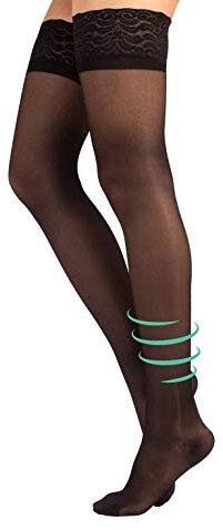 CALZE AUTOREGGENTI 140 DEN COMPRESSIONE GRADUATA FORTE, CALZE ELASTICHE MEDICALI | S M L XL | (M, Nero)