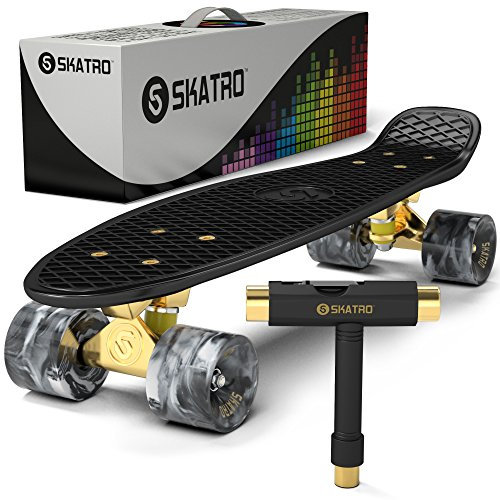 Skatro - Mini Skateboard mit kurzem Board, 26 cm Cruiser Skateboard, Retro-Stil, Kunststoff, komplett