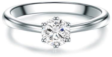 Trilani Damen Verlobungsring aus 925/- Sterling Silber mit Zirkonia Weiß | Brillantschliff,Solitärring,Antragsring,Vorsteckring,Trauring,Silberring,Ring,Breite 2,4 mm,Damenring,Stein,Krappenfassung