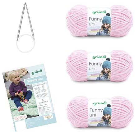 Gründl Wolle Funny uni Chenille Wolle 3 Knäuel 100 g, Pastellrosa