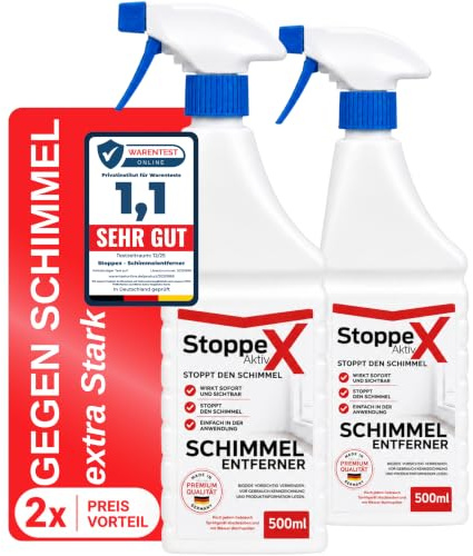STOPPEX Profi Schimmelentferner (2) für Wand, Bad & Silikonfugen – Extra starkes, chlorhaltiges Anti-Schimmel Spray mit Stoppex Aktiv-Formel | Schimmelspray gegen Schimmel & Stockflecken