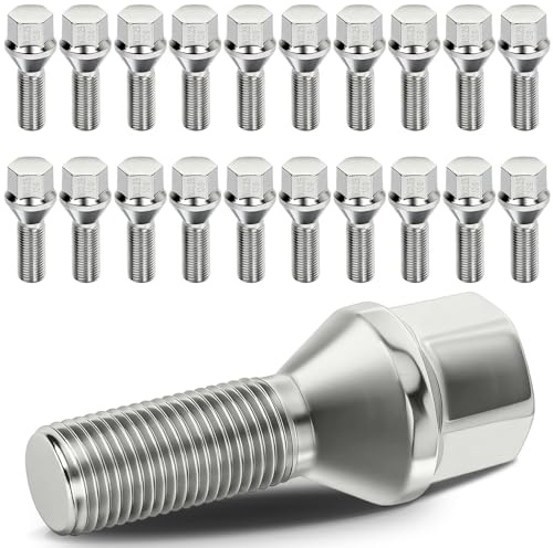 cciyu M12x1.25 Lug Nuts 20Pcs Wheel Lug Bolts 12x1.25 Shank 28mm Hex 17mm Chrome Lug Nuts Set fit for Jeep for Cherokee for Renegade for Compass for Dodge for Dart for Chrysler 200 for Fiat 500X