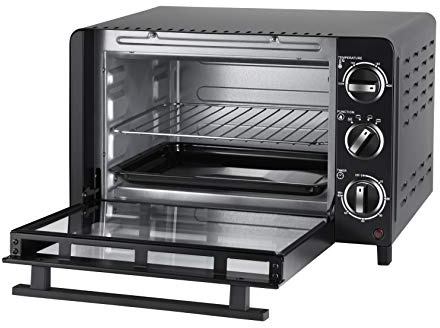 UNOLD 68875 Ofen Allround - Schwarz, 1.200 W, 18 L, 4 Edelstahl-Heizelemente, mit doppelverglaster Tür, Metall, 100 °C bis 220 °C, Ober-/Unterhitze