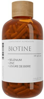 Biotine Zinc Levure – Vitamine B8 Vegan – Croissance Cheveux & Ongles – Avec Sélénium et Levure de Bière – 180 gélules – Fabriqué en France