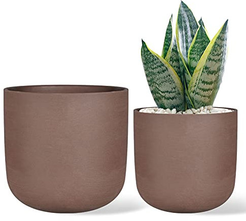 Thirtypot Macetas de Terracota para suculentas de 12 + 15 cm, macetas Redondas de Arcilla marrón con Drenaje para Plantas de Interior, Juego de 2