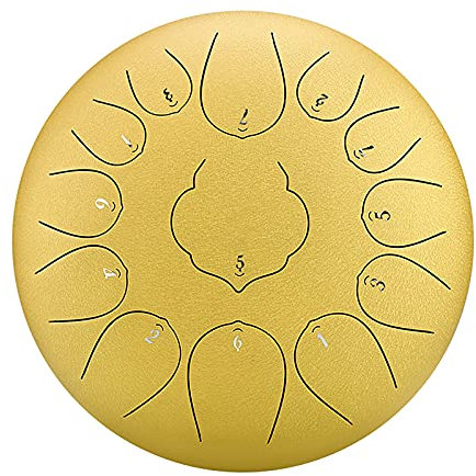 Zungentrommel 11 gegen 13 Tone 12 Zoll,Stahl-Zungentrommel Hand Pan Schlagzeug Instrument mit Trommelschlägeln Note Sticks Musikbuch,Für Meditation Yoga Musiktherapie,12 inch 13 tone-gilt-diamond