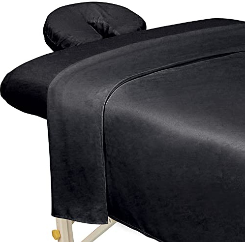 ForPro Parure de lit 3 pièces en Microfibre de qualité supérieure pour Tables de Massage, Comprend Un Drap Plat, Un Drap-Housse et Une Housse pour Repose-Visage, Noir