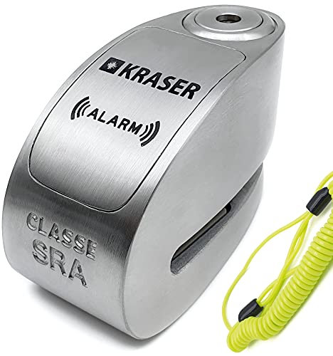 KRASER KR14S Bremsscheibenschloss Alarm für Motorrad, Roller, Motorradschloss Bremsscheibenschloss mit Zulassung Hohe Sicherheit, Motorradschloss mit Alarm Motorrad Schloss Bremsscheibe, 14mm
