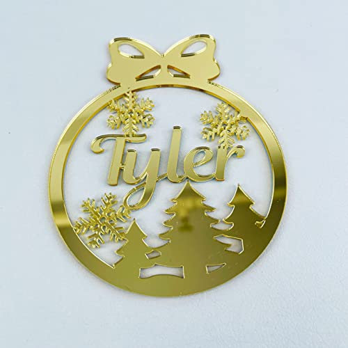 Personalisierte Weihnachten Schneeflocke Ball Benutzerdefinierte Geschenk Ornamente Verschiedene Namen Kugeln Weihnachtsbaum Dekoration Spiegel Gold Tags-Spiegel Gold 4,1Stk