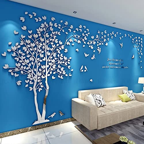 Wandtattoo Baum 3D DIY Wall Stickers Wandaufkleber Wandtattoo Wohnzimmer Schlafzimmer Family Wandsticker für Treppen Halle (Silber Links,L-300 * 150cm)