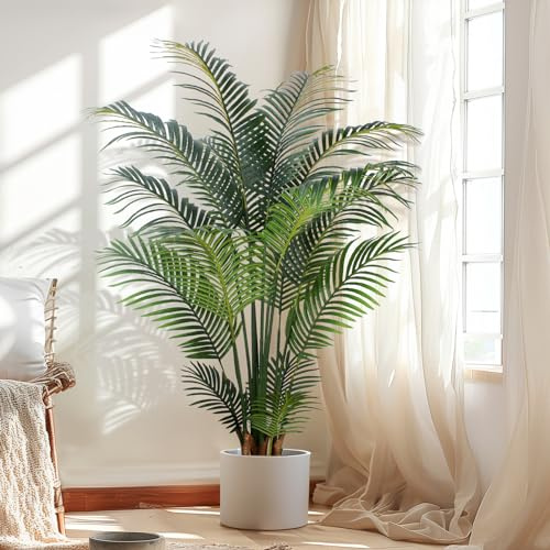 YEPDIN Künstliche tropische Palme 150 cm hoher Kunstbaum mit Kunststofftopf für Büro und Wohnraumdekoration hohe Kunstpflanzen für drinnen und draußen, künstliche Seidenpalme als Einzugsgeschenk, K150
