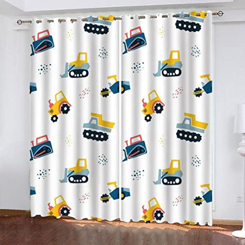 Woowin Verdunklungsvorhänge Traktor Gardinen mit Ösen Vorhänge Blickdicht LKW-Bagger 3D Polyester Thermo Vorhang 2 Stücke kinderzimmer Gardinen für Junge Mädchen Schlafzimmer Dekoration 100X200cm