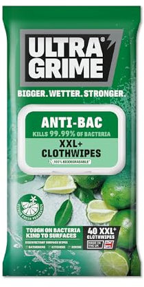 UltraGrime Antibacterial Clothwipes | 40 Extra Large Wipes - Antibacterial Cleaning Cloths For Kitchen, Toilet, Floors
