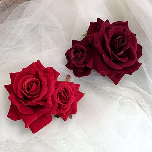 LUMoony 2Pcs Doppelte Rosen Blumen Haarnadel Haarblume Clip Rose Blume Haarnadel Haarspange für Hochzeitsfeier Braut Kopfschmuck, Frauen Halloween Kostüme Zubehör Haarschmuck Haarclips