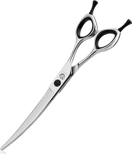 Purple Dragon Hundeschere Gebogen 7 Zoll -440C Profi Fellschere für Hunde und Katzen Rechtshänder Hund Haarschere für Hundefriseur und Anfänger