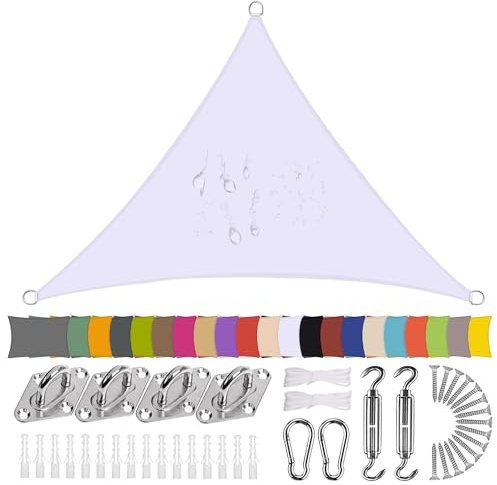 Ziligengsheng Sonnensegel Dreieck 1.6 x 1.6 x 1.6m Wasserdicht Sonnenschutz Balkon Terrasse mit Montagezubehör PES Polyester 98% UV-Schutz Reißfest Wetterfest für Garten Outdoor,Weiß