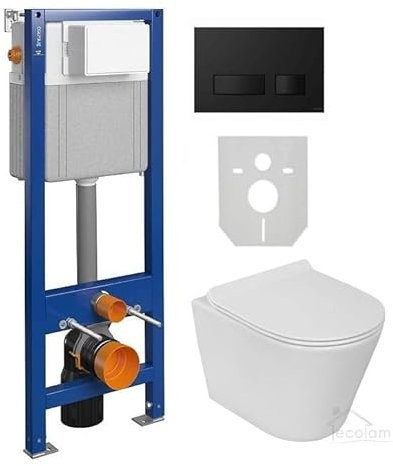 ECOLAM® Set WC Wand Vorwandelement Toilette Galve weiß Clean on spüllrandlos hängend Tiefspül + WC-Sitz Soft Close + Betätigungsplatte