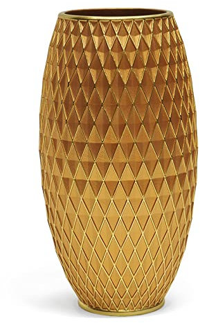 Suanti Dekorative Blumenvase, Gold Vase, Heimdekoration, Einweihungsgeschenk, mit Diamantmuster, breiter Basis und schmalem Hals, für Wohnzimmer, Esszimmer, Flur, Schlafzimmer