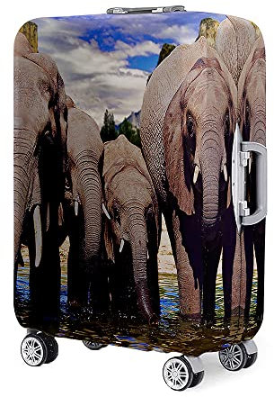 Morbuy Elastisch Reise Kofferhülle Kofferschutzhülle Koffer Schutzhülle Luggage Cover Waschbar Drucken Gepäck Cover mit Kofferschutz-Bezug (Herde von Elefanten,XL (30-32 Zoll))