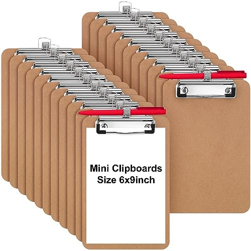 Sabary Mini-Klemmbrett, klein, 15.2x22.9 cm, Klemmbrett mit Stifthalter, A5, Memo-Größe, Mini-Klemmbretter aus Holz, Hartfaserplatte mit Aufhängelasche für Zuhause, Büro, Zubehör, 24 Stück