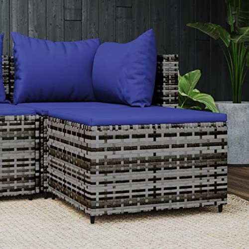 Makastle Polyrattan Sitzhocker Lounge Hocker mit Kissen, Rattan Gartenmöbel Gartenhocker Gartenstuhl Rattanstuhl Rattanhocker für Garten Balkon Terrasse, 55 x 55 x 31 cm Grau und Blau