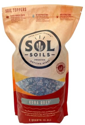 sol soils Kona Grey Soil Topper – St. Cloud Grey Granite Decorative Rocks for Potted Plants, Succulents, Cactus, Houseplants, and More – Top Dressing for Water Retention & Pest Protection – 2 Quarts