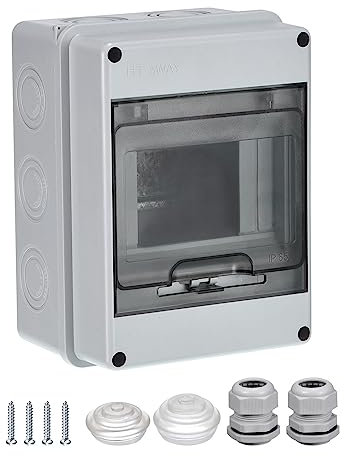 sourcing map Circuit Breaker Box 5 Way IP65 Waterproof Distribution Protection Box for Indoor Wall Circuit Breaker with Waterproof Connectors