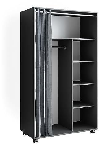 Vicco Kleiderschrank Doros, Flügeltürenschrank, Grau, 100 x 168 cm mit Rollen