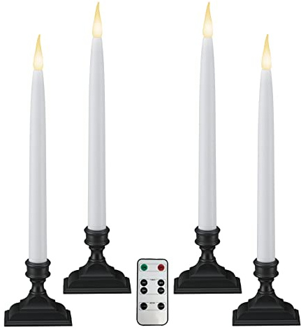 612 Vermont Battery Operated LED Window Candles with Timer, Remote Control, Warm White Flicker or Steady On, VTR1660A-4 (Pack of 4, Antique Bronze)