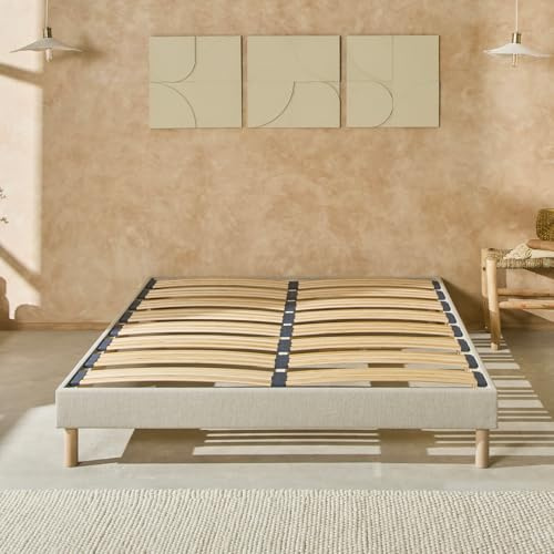 Nuit DE Coton Sommier à Lattes Bois Lino 140x200 cm Beige
