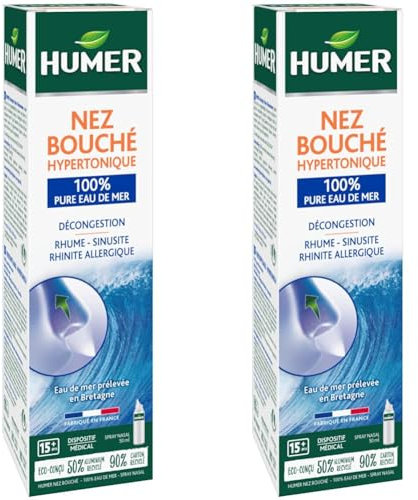 Humer - Spray Nez bouché Adulte/Femme enceinte - 100% eau de mer - Décongestionne le nez - 50ml (Lot de 2)