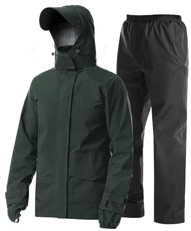 Coutyuyi Herren Regenanzug Wasserdichte Atmungsaktiver Leichter Regenmantel | Regenjacke und hose, Doppelvisier-Maske, 6 Lüftungslöcher, Netzfutter, Klett-Manschetten, für Freizeit, Golf, Wandern, Rad