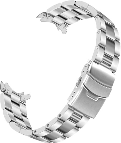 YISIWERA 20mm 22mm Edelstahl gebogene Ende Watch Band Ersatz Double FlipLock Schnalle Silber Metall Uhrenarmband Armband für Männer Frauen