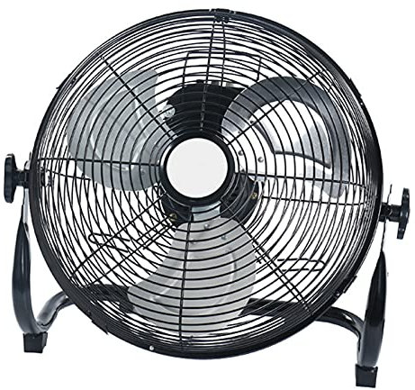 Hochgeschwindigkeits-Bodenventilator, 3 Geschwindigkeiten, robuster Metallventilator, industrieller Ladenventilator für Gewerbe, Wohn- und Gewächshaus, Schwarz/Silber, 40 x 52 x 52 cm
