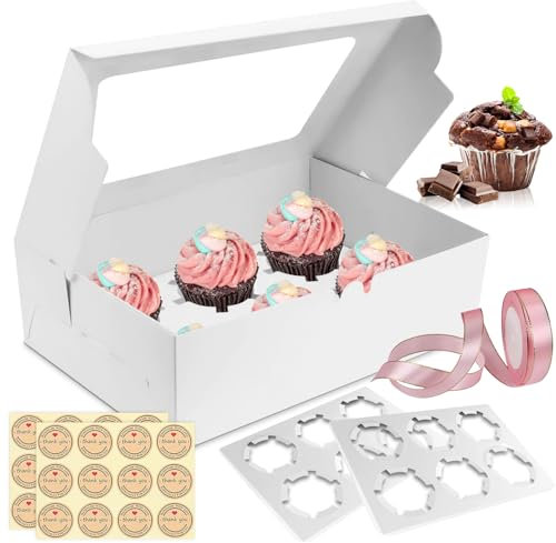Vegena Cupcake Muffin Box, 20 Stück Cupcake Box mit Fenster, Cupcake Transportbox 6 Löcher, Muffin Transportbox, Tortenschachtel Kuchenboxen, Backboxen für Cupcakes Desserts Kekse Donuts Muffins