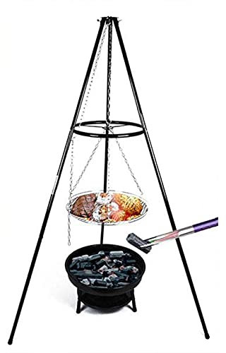 Foyer extérieur, foyer avec étagère pour barbecue, barbecues à charbon de bois avec gril suspendu pivotant réglable en hauteur, trépied de cuisson portable