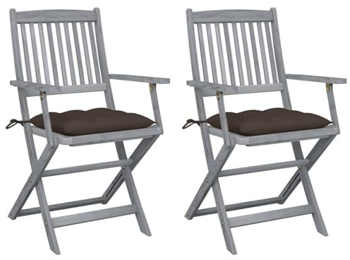 JUDYY Klappbare Gartenstühle 2 STK. mit Kissen, Gartenmöbel, Balkonstühle, Chair Outdoor, Hochlehner, Balkonmöbel Klein, Essstühle, Balkon Stuhl, Bistrostuhl, Massivholz Akazie