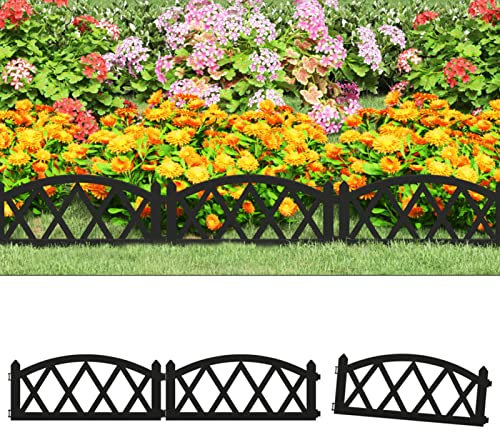 Rasenkanten 17 Stk., CIADAZ Beetumrandungen, Beeteinfassung, Zaun Garten, Grabumrandung, Beetzaun, Beetabgrenzung, Schwarz 10 m PP