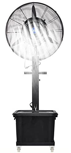 Ventiladores de pedestal Ventilador de nebulización de pedestal, ventilador de pie oscilante industrial con niebla, ventilador de refrigeración con ajuste de 3 velocidades y tanque de 9 galo