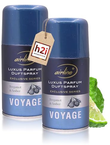 h2i Luxus Parfum Duftspray | Bergamot & Amber | 2 Stück | 250 ml | Geruchsneutralisierer Lufterfrischer Raumduftspray Duftsprüher Raumduft-Nachfüller für automatische Duftspender
