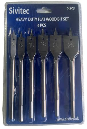 Sivitec 6PCS Wood Flat Drill Bits Set Heavy Duty 10/12/16/18/20/25mm Spade Bits Flat Boring Bit Wood Drill Bit