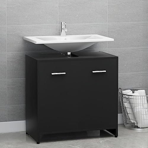 Modernes schwarzes Badschrank-Set mit Holzkonstruktion, 60 x 33 x 61 cm, stilvolles Möbelset für Ihr Badezimmer